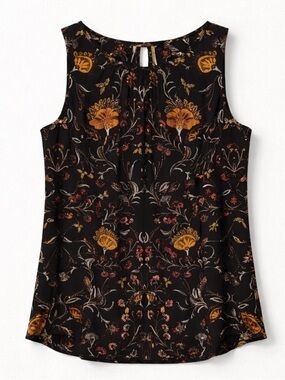 Cabi Legend Women's Black Floral Folklore Tie Back Sleeveless Blouse Size Small